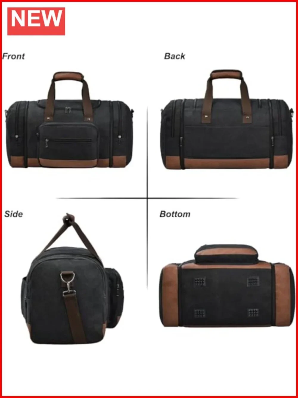 Canvas Travel Duffel Bag 50L Expandable Carry On Weekend Gym Luggage